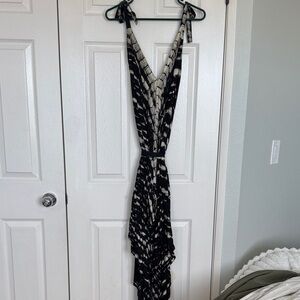 Black and Cream Tie-Shoulder V-Neck Maxi Dress